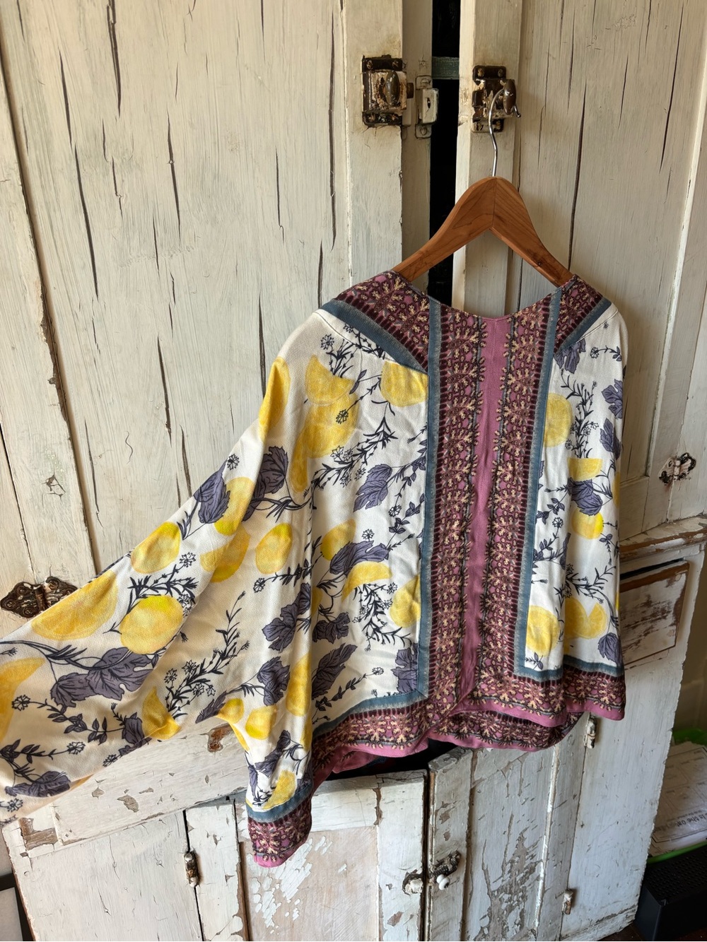 Free people Boho Floral Lemon Print Women’s Kimono Jacket - Yellow & Purple - Picture 4 of 4